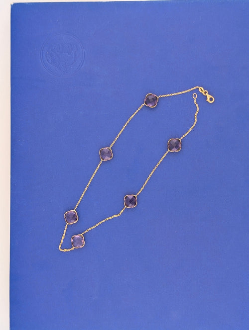 14kt Amethyst Six Stone Station Necklace - 7.6g