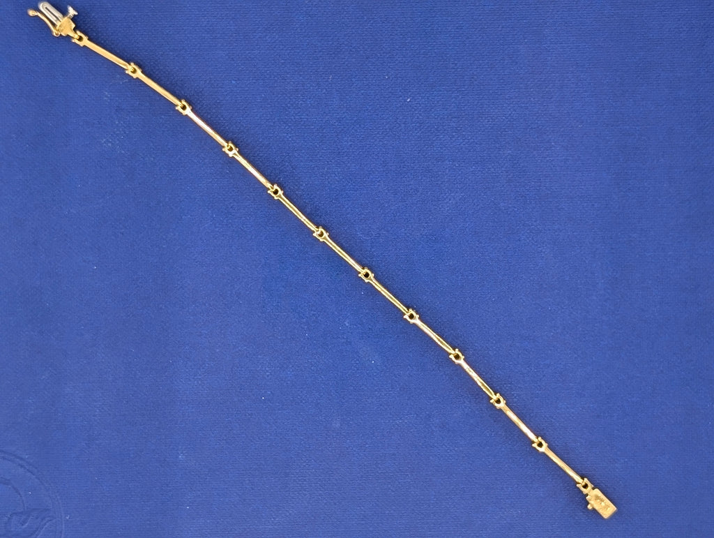 14k Yellow and White Gold Line Bracelet with Sapphire & Diamond - 8.1g