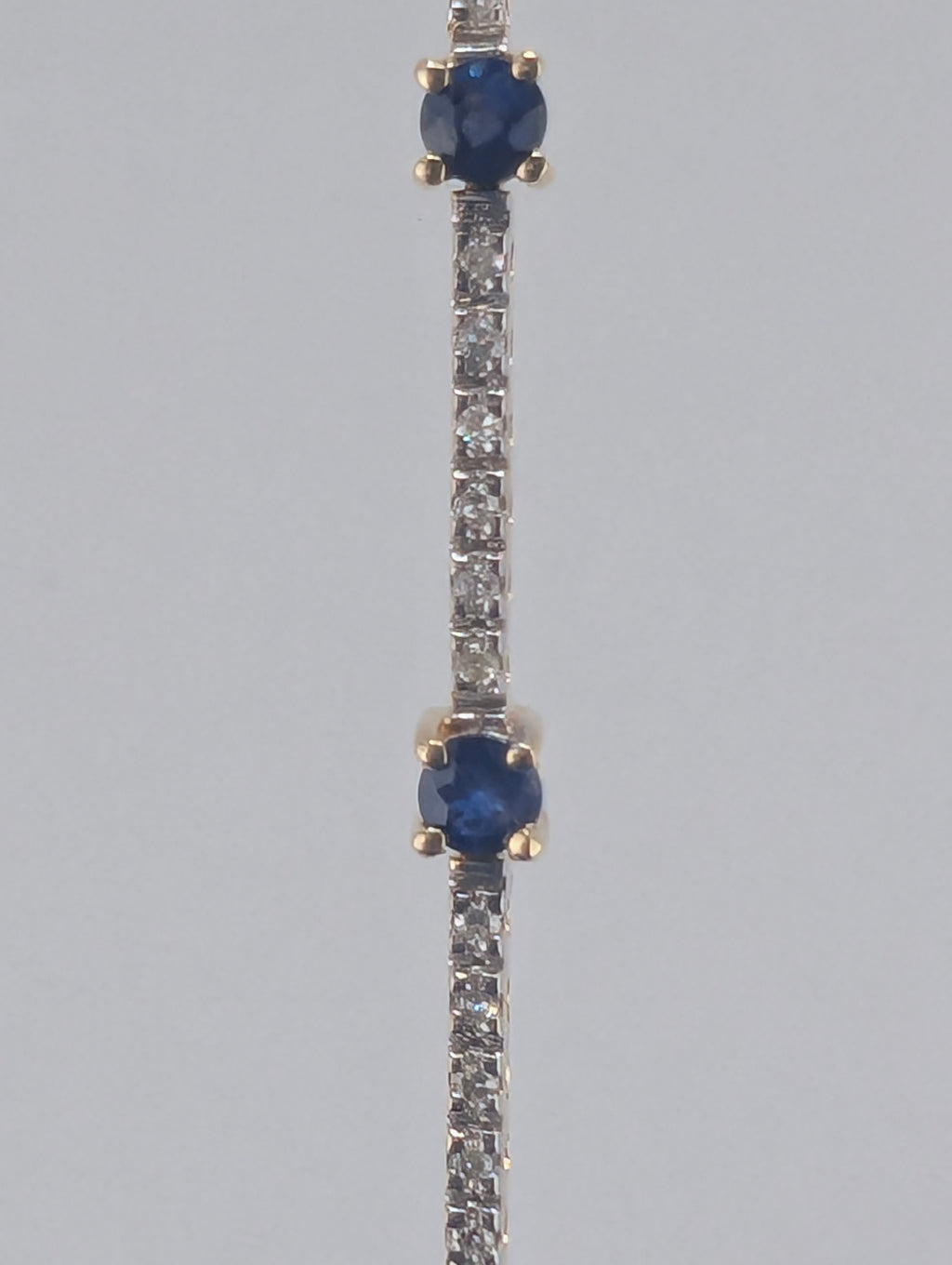 14k Yellow and White Gold Line Bracelet with Sapphire & Diamond - 8.1g