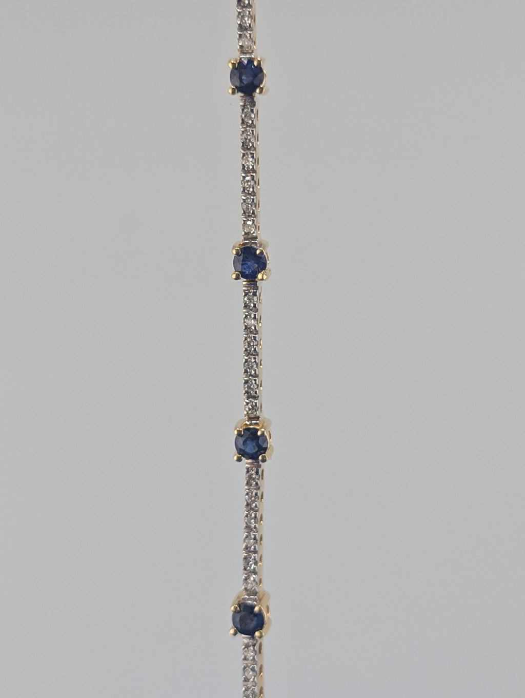 14k Yellow and White Gold Line Bracelet with Sapphire & Diamond - 8.1g