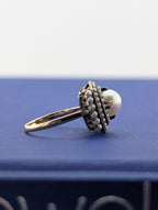14ky Rose Gold Victorian Pearl and Seed Pearl Bullseye Ring - 3.5g
