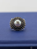 14ky Rose Gold Victorian Pearl and Seed Pearl Bullseye Ring - 3.5g
