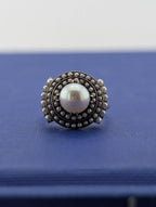 14ky Rose Gold Victorian Pearl and Seed Pearl Bullseye Ring - 3.5g