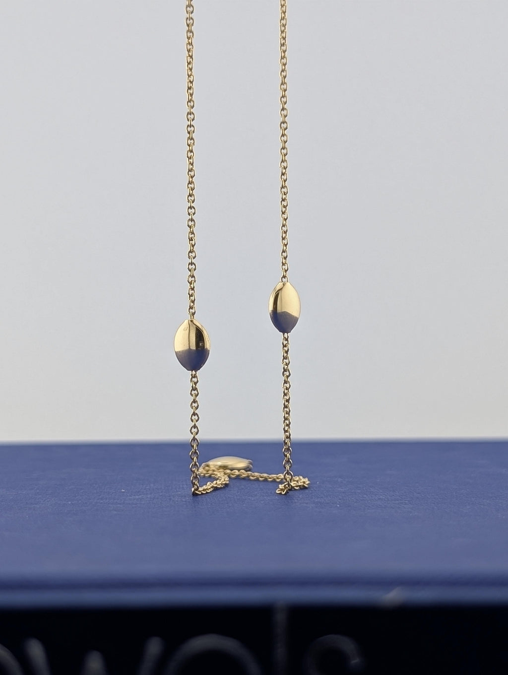 14k Gold Chain Necklace with Oval & Round Accents 36.5cm - 4.8g