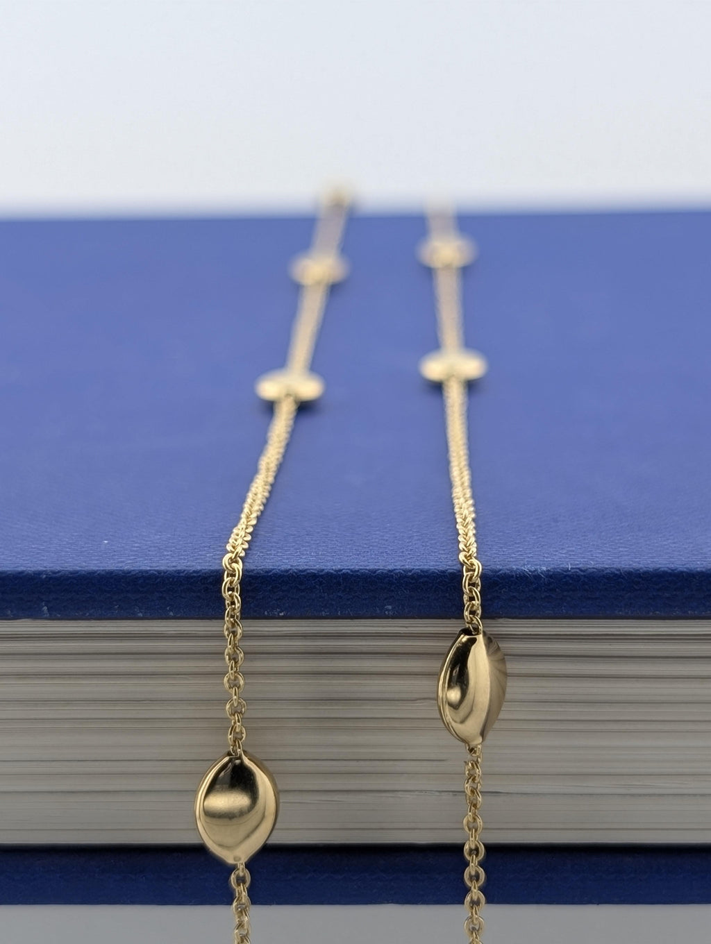 14k Gold Chain Necklace with Oval & Round Accents 36.5cm - 4.8g