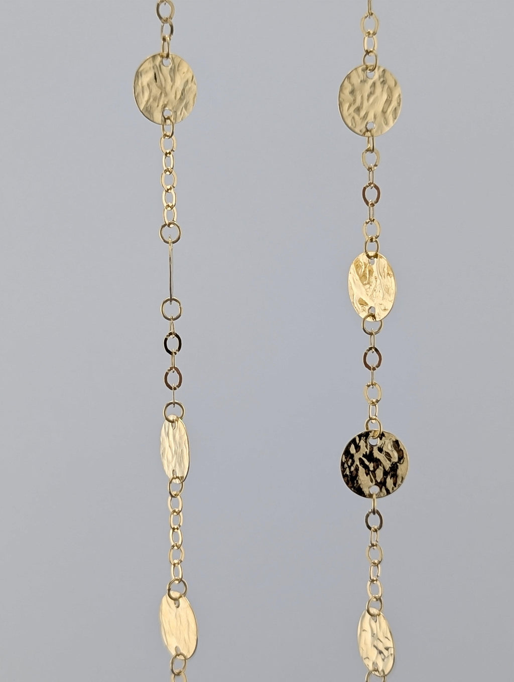 14kt Yellow Gold 35" Hammered Disk Station Necklace -6.9g