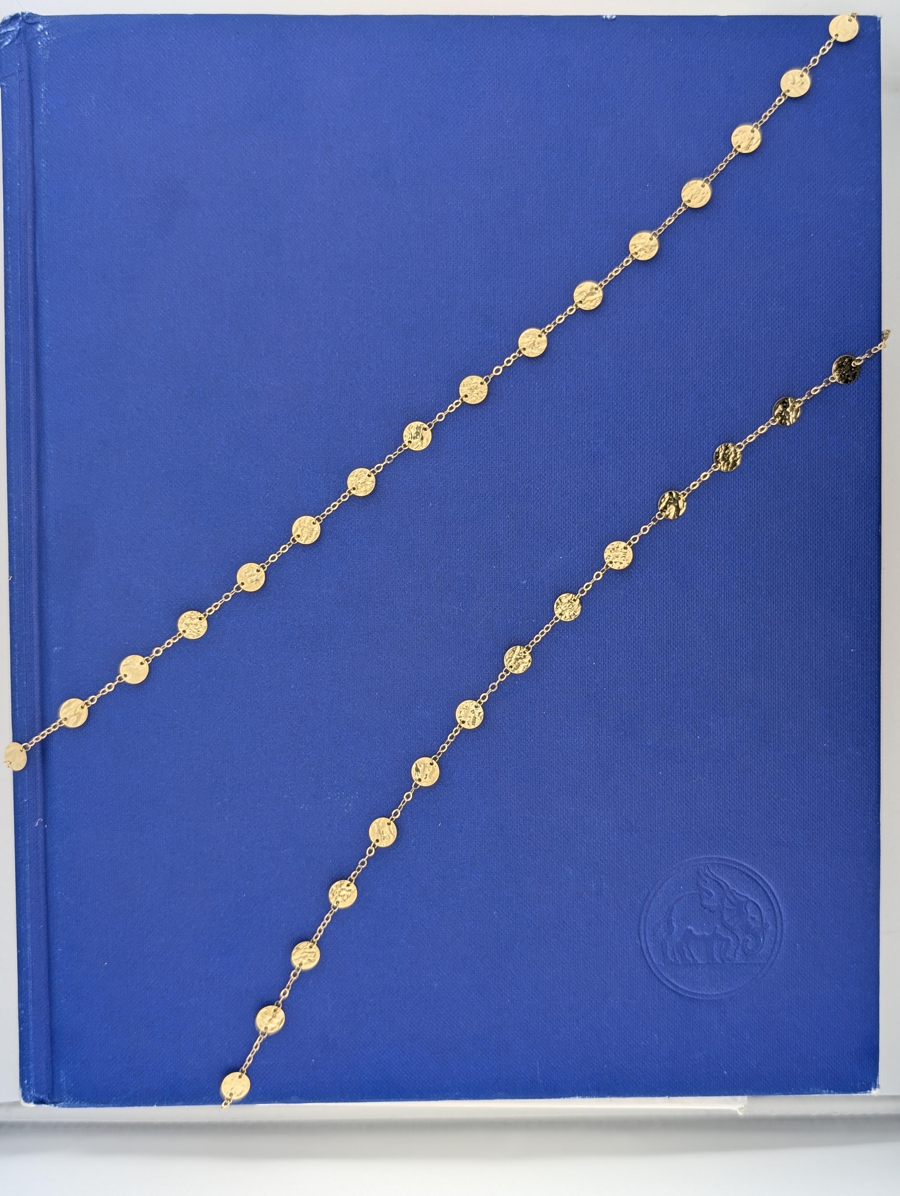 14kt Yellow Gold 35" Hammered Disk Station Necklace -6.9g