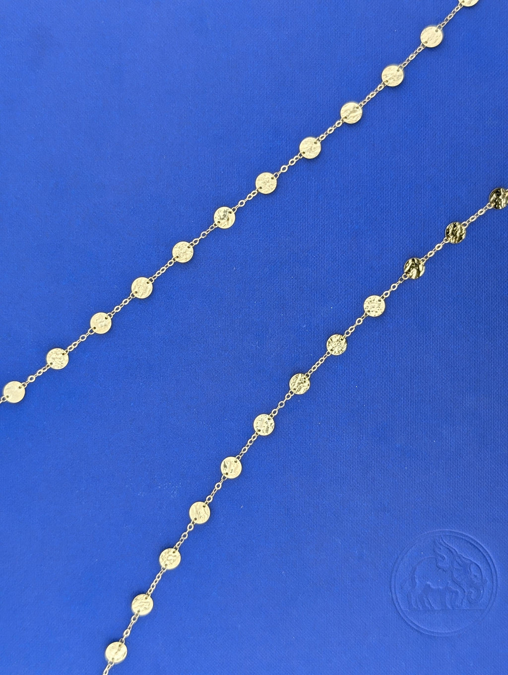 14kt Yellow Gold 35" Hammered Disk Station Necklace -6.9g
