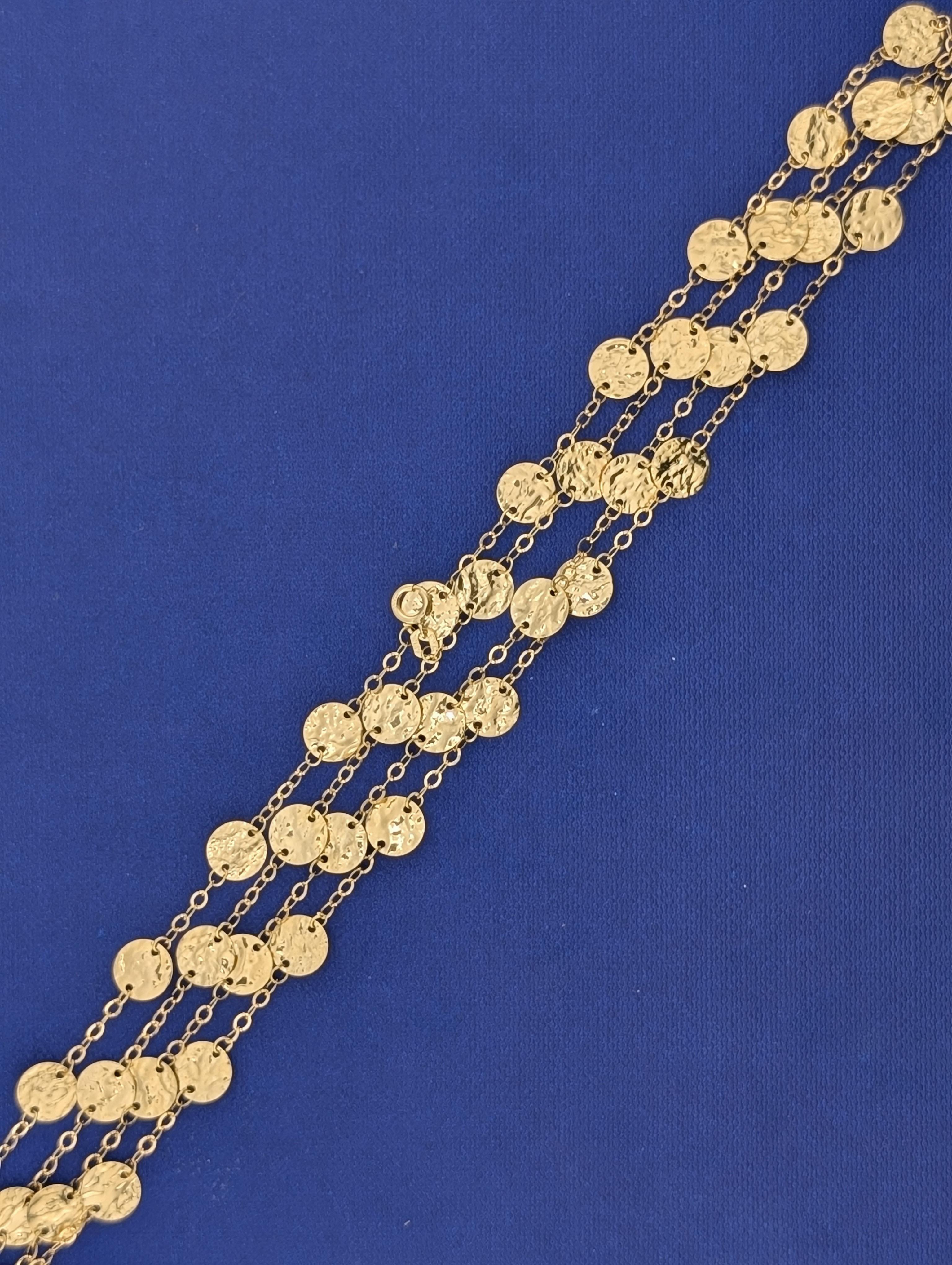 14kt Yellow Gold 35" Hammered Disk Station Necklace -6.9g