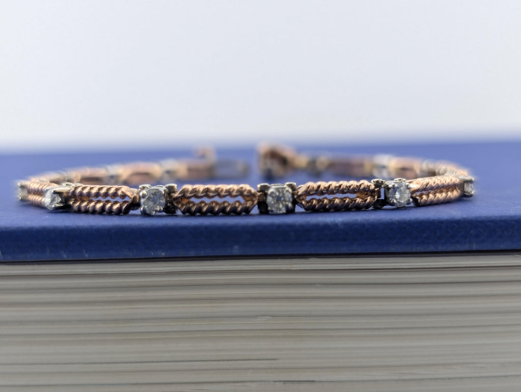 14kt Rose White Gold Open Rope Tennis Bracelet - 9.5g