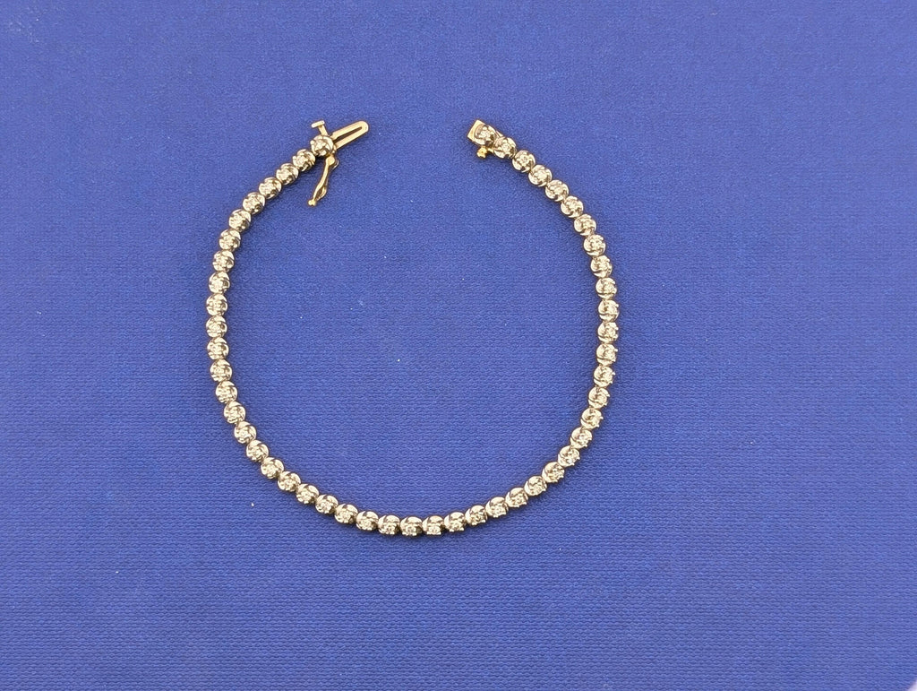 14kt Yellow and White Gold and Diamond Tennis Line Bracelet - 8.4g