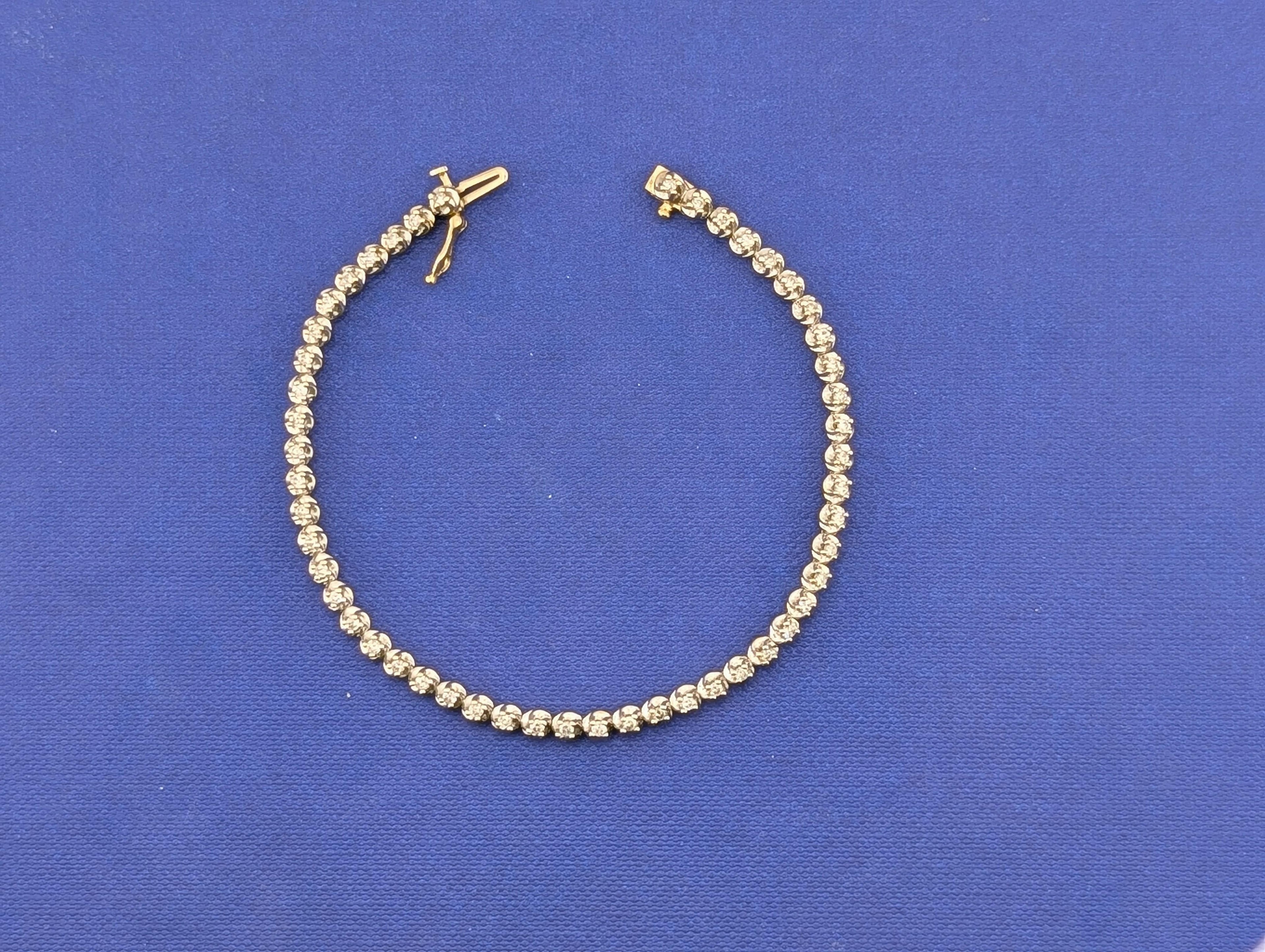14kt Yellow and White Gold and Diamond Tennis Line Bracelet - 8.4g