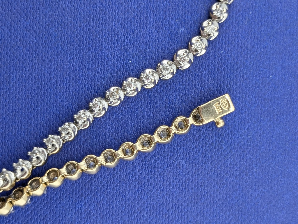 14kt Yellow and White Gold and Diamond Tennis Line Bracelet - 8.4g