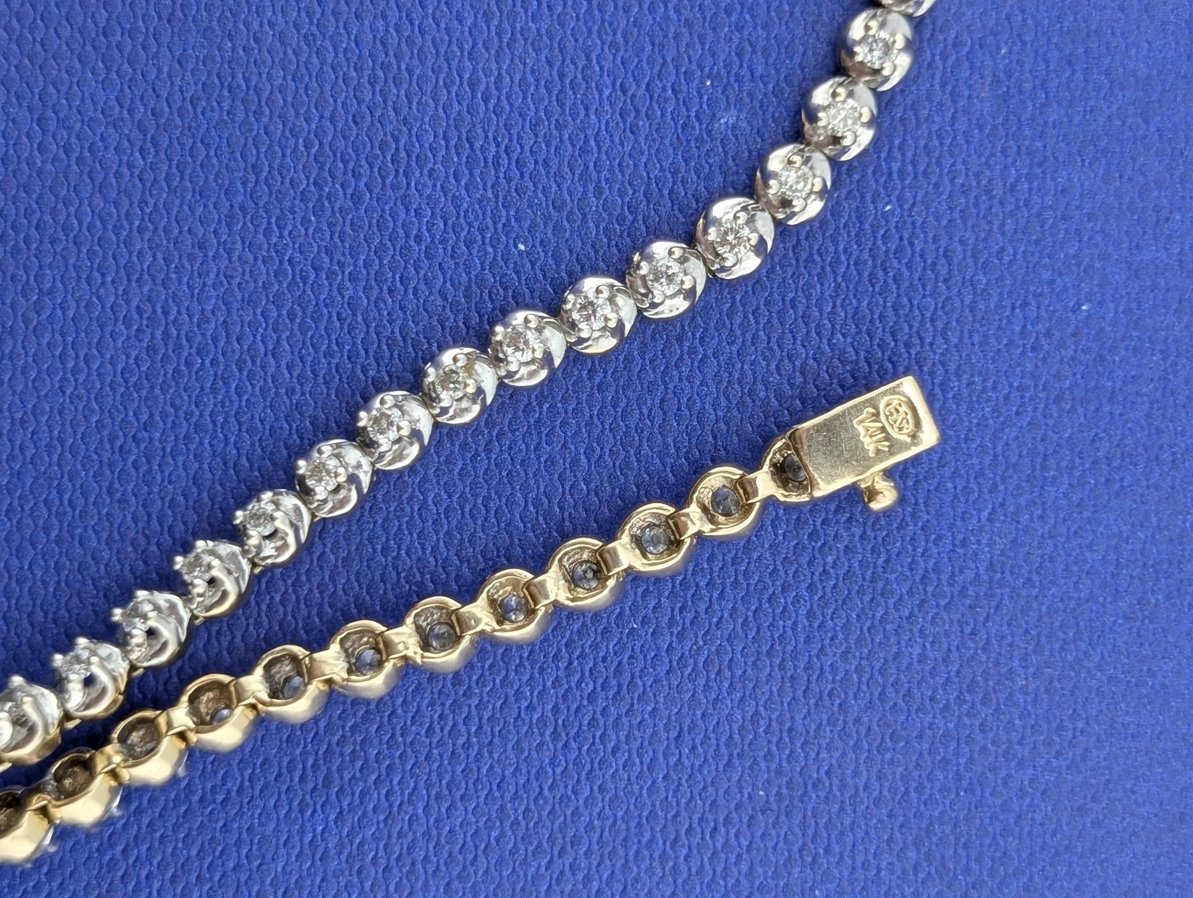 14kt Yellow and White Gold and Diamond Tennis Line Bracelet - 8.4g