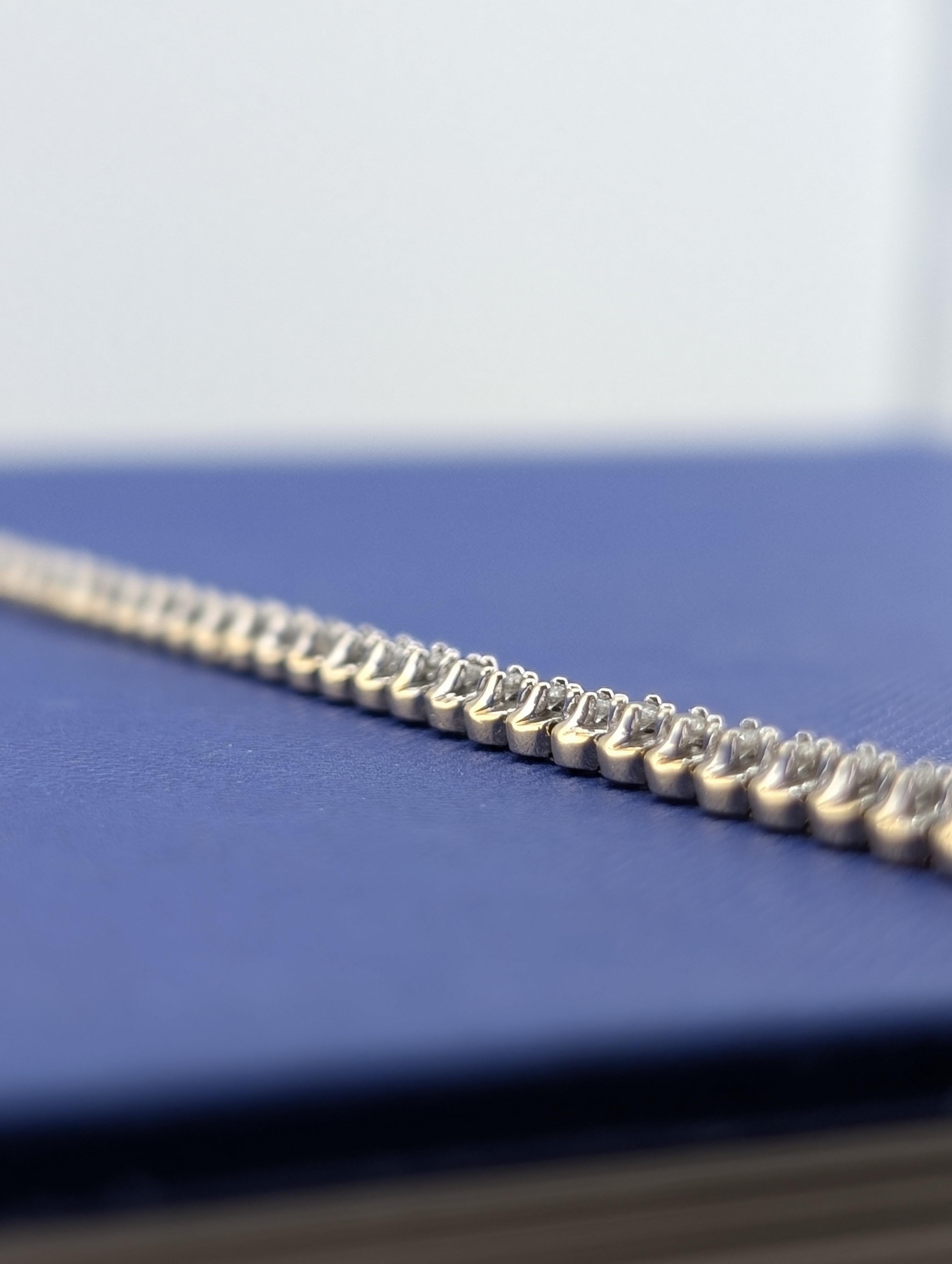 14kt Yellow and White Gold and Diamond Tennis Line Bracelet - 8.4g