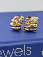 14kt YG RAAFTY Ribbed Amethyst, Citrine, and Tourmaline Earrings - 15.5g