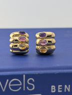 14kt YG RAAFTY Ribbed Amethyst, Citrine, and Tourmaline Earrings - 15.5g