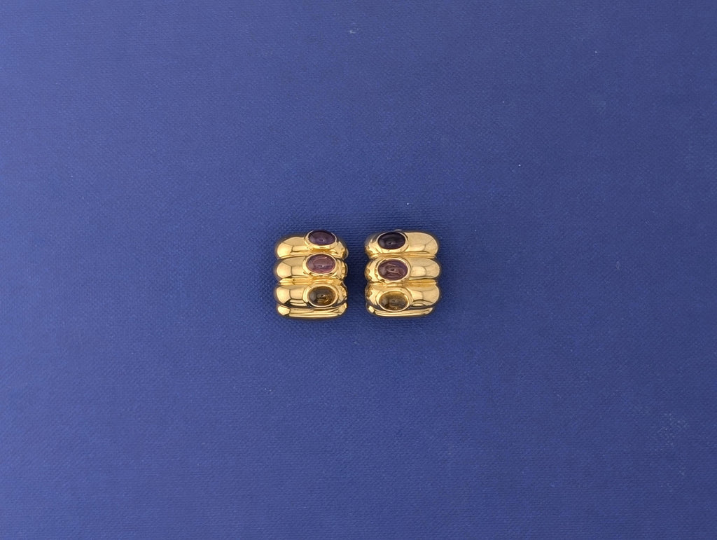 14kt YG RAAFTY Ribbed Amethyst, Citrine, and Tourmaline Earrings - 15.5g