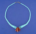 18.5in Turquoise & Spiney Oyster Corn Tab Necklace - 36.1g