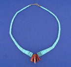 18.5in Turquoise & Spiney Oyster Corn Tab Necklace - 36.1g