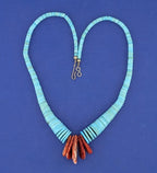 18.5in Turquoise & Spiney Oyster Corn Tab Necklace - 36.1g