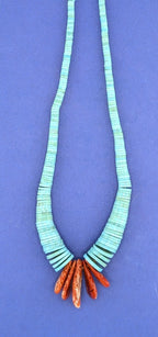 18.5in Turquoise & Spiney Oyster Corn Tab Necklace - 36.1g