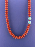 27.5 in Sponge Coral, Turquoise, and Shell Necklace - 75.1g