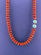 27.5 in Sponge Coral, Turquoise, and Shell Necklace - 75.1g