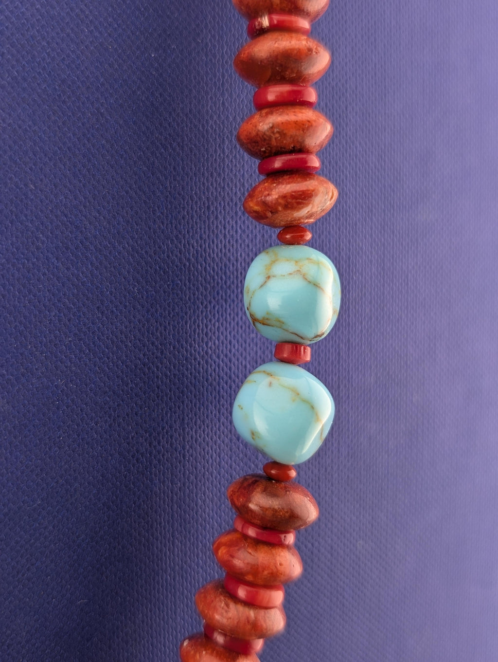 27.5 in Sponge Coral, Turquoise, and Shell Necklace - 75.1g