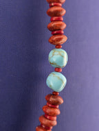 27.5 in Sponge Coral, Turquoise, and Shell Necklace - 75.1g
