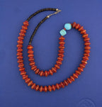 27.5 in Sponge Coral, Turquoise, and Shell Necklace - 75.1g