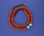 27.5 in Sponge Coral, Turquoise, and Shell Necklace - 75.1g