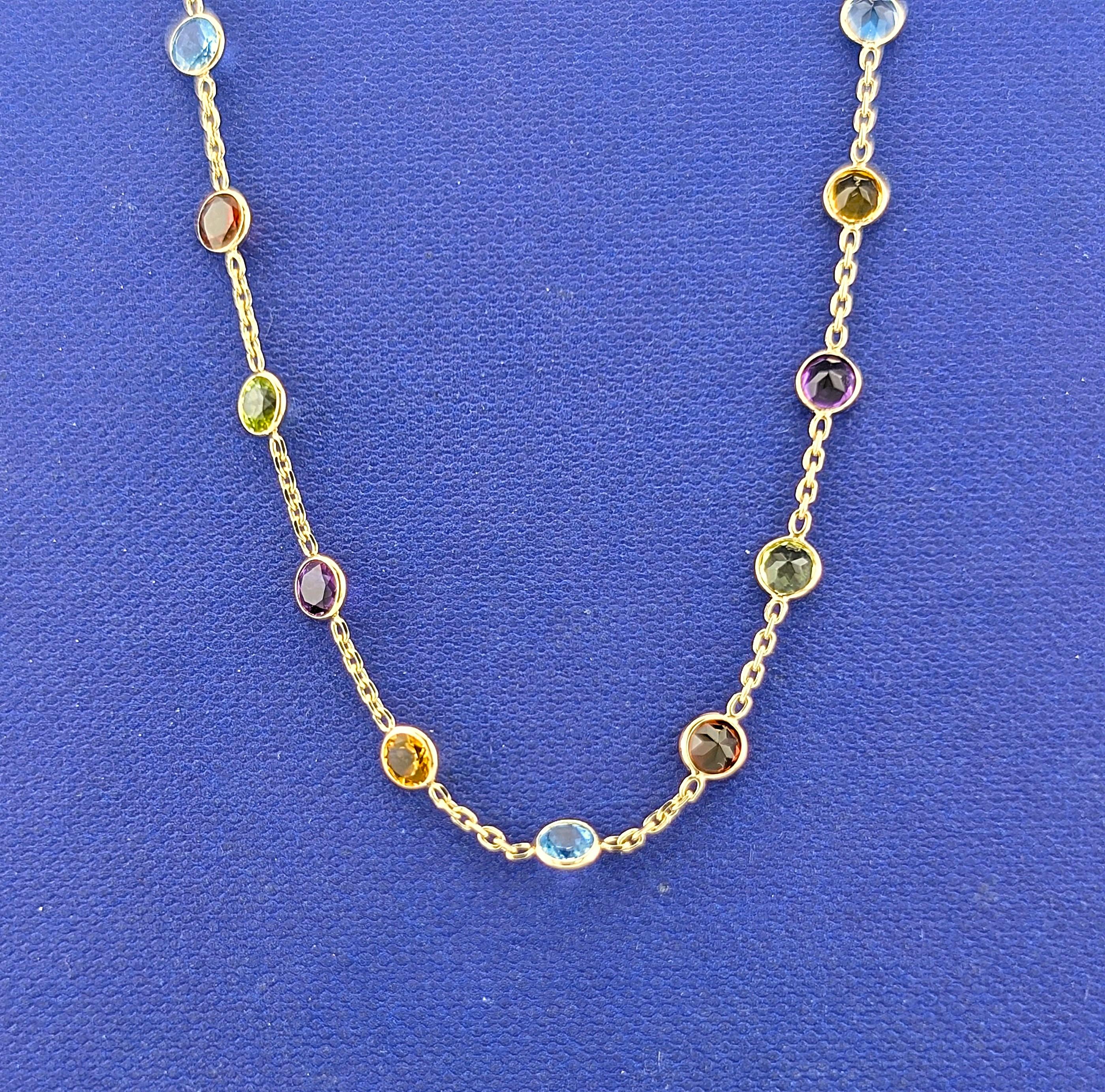 14kt Semi Precious Bezel Station Necklace - 4g