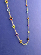 14kt Semi Precious Bezel Station Necklace - 4g