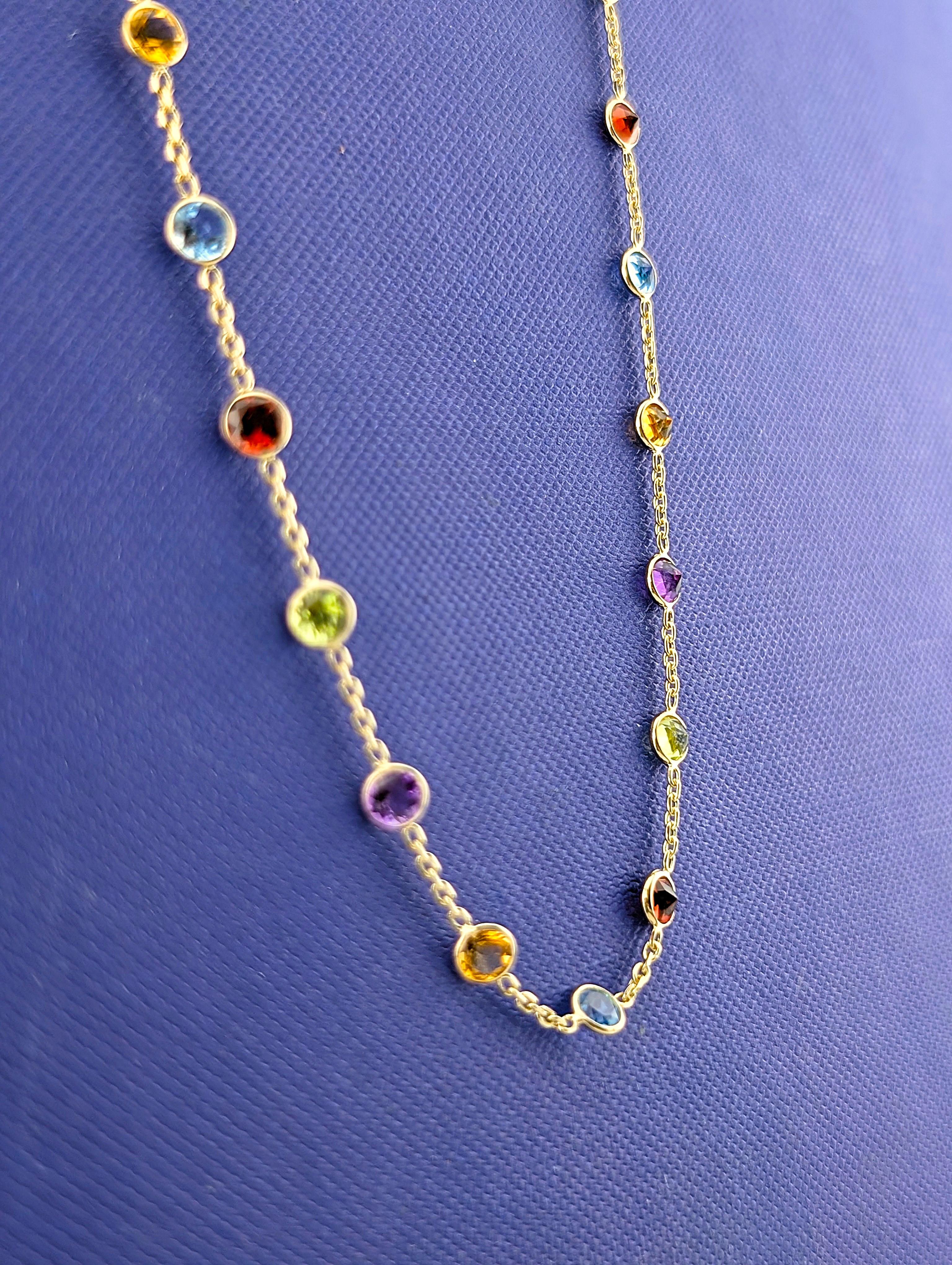 14kt Semi Precious Bezel Station Necklace - 4g