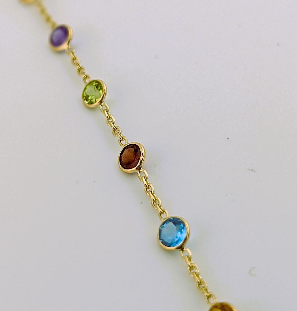 14kt Semi Precious Bezel Station Necklace - 4g
