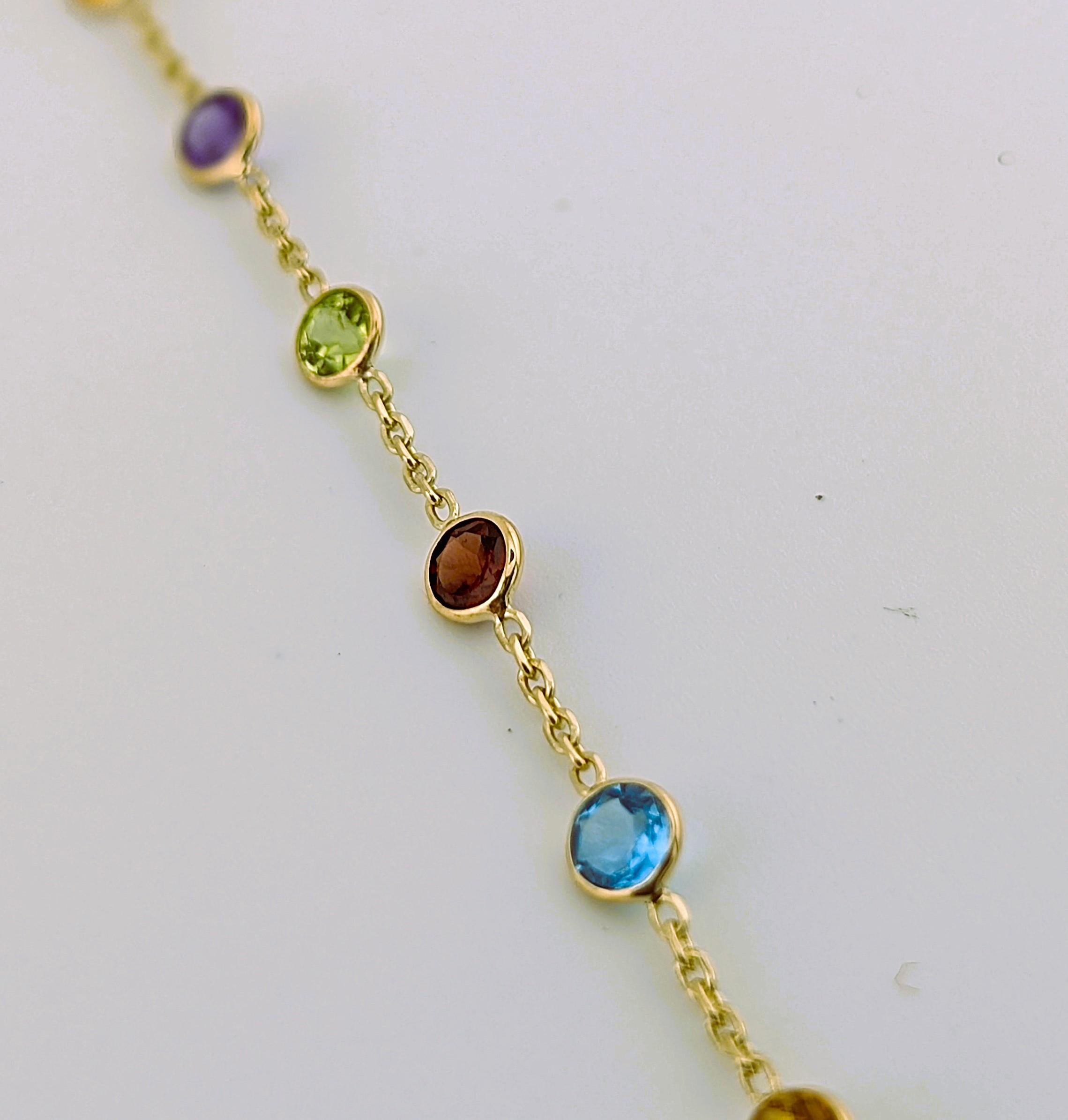 14kt Semi Precious Bezel Station Necklace - 4g