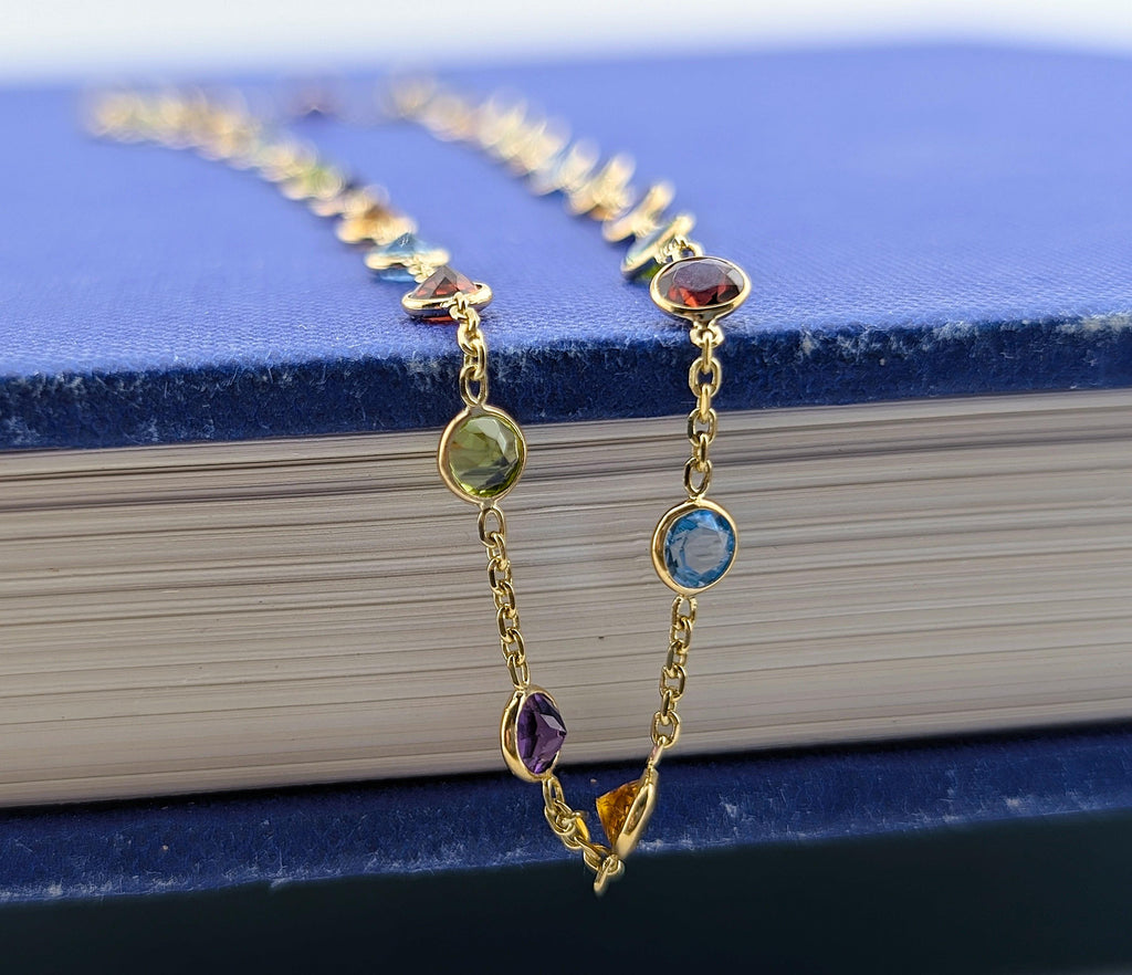 14kt Semi Precious Bezel Station Necklace - 4g