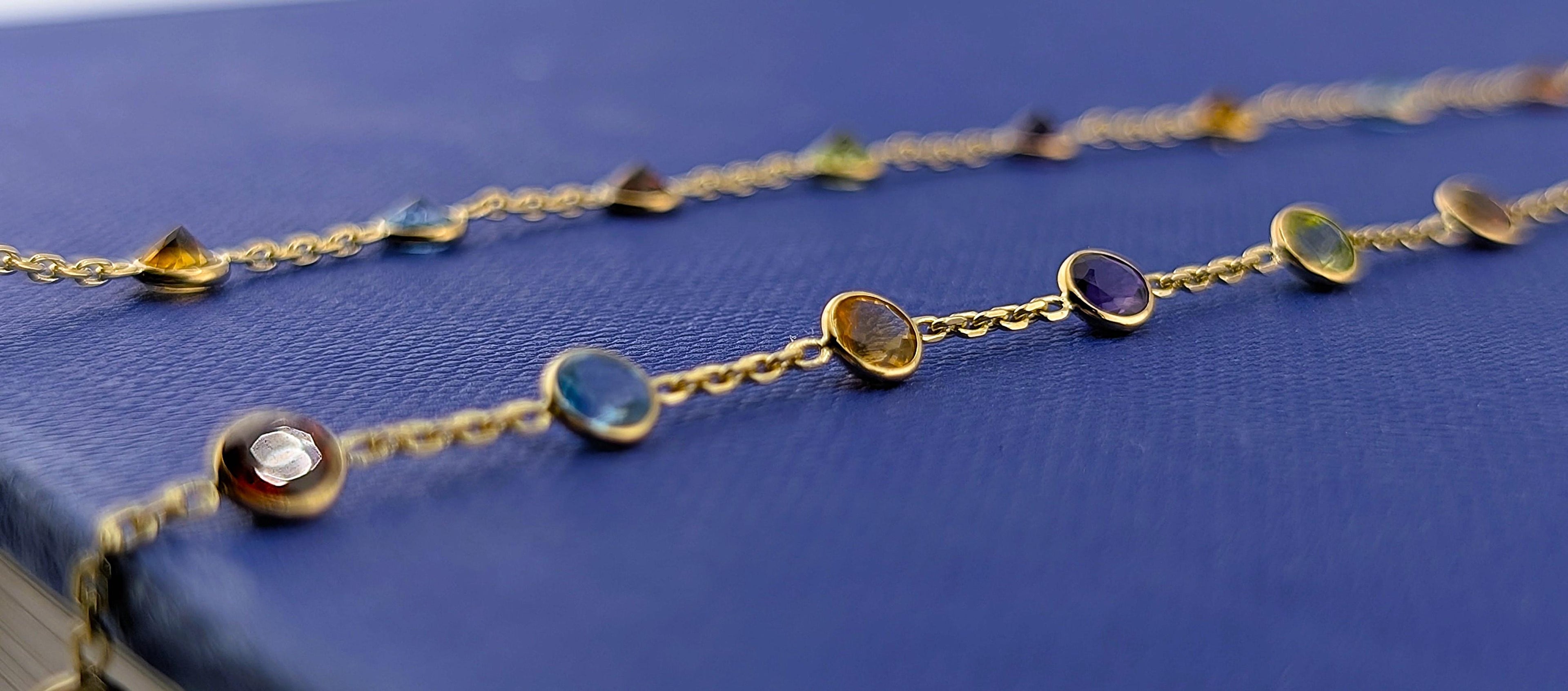 14kt Semi Precious Bezel Station Necklace - 4g