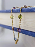 14kt Semi Precious Bezel Station Necklace - 4g