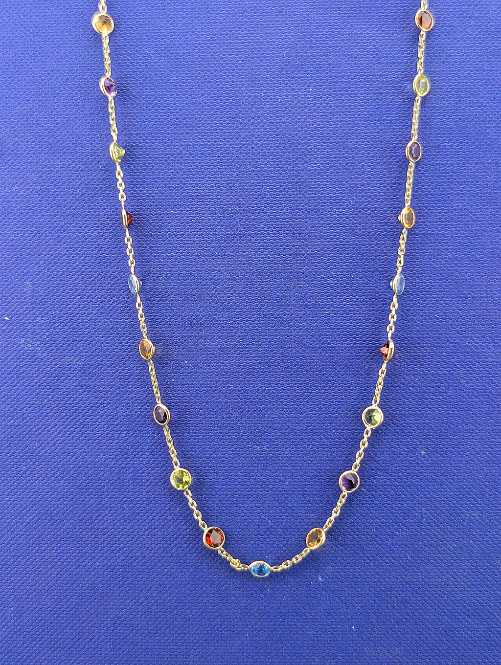 14kt Semi Precious Bezel Station Necklace - 4g