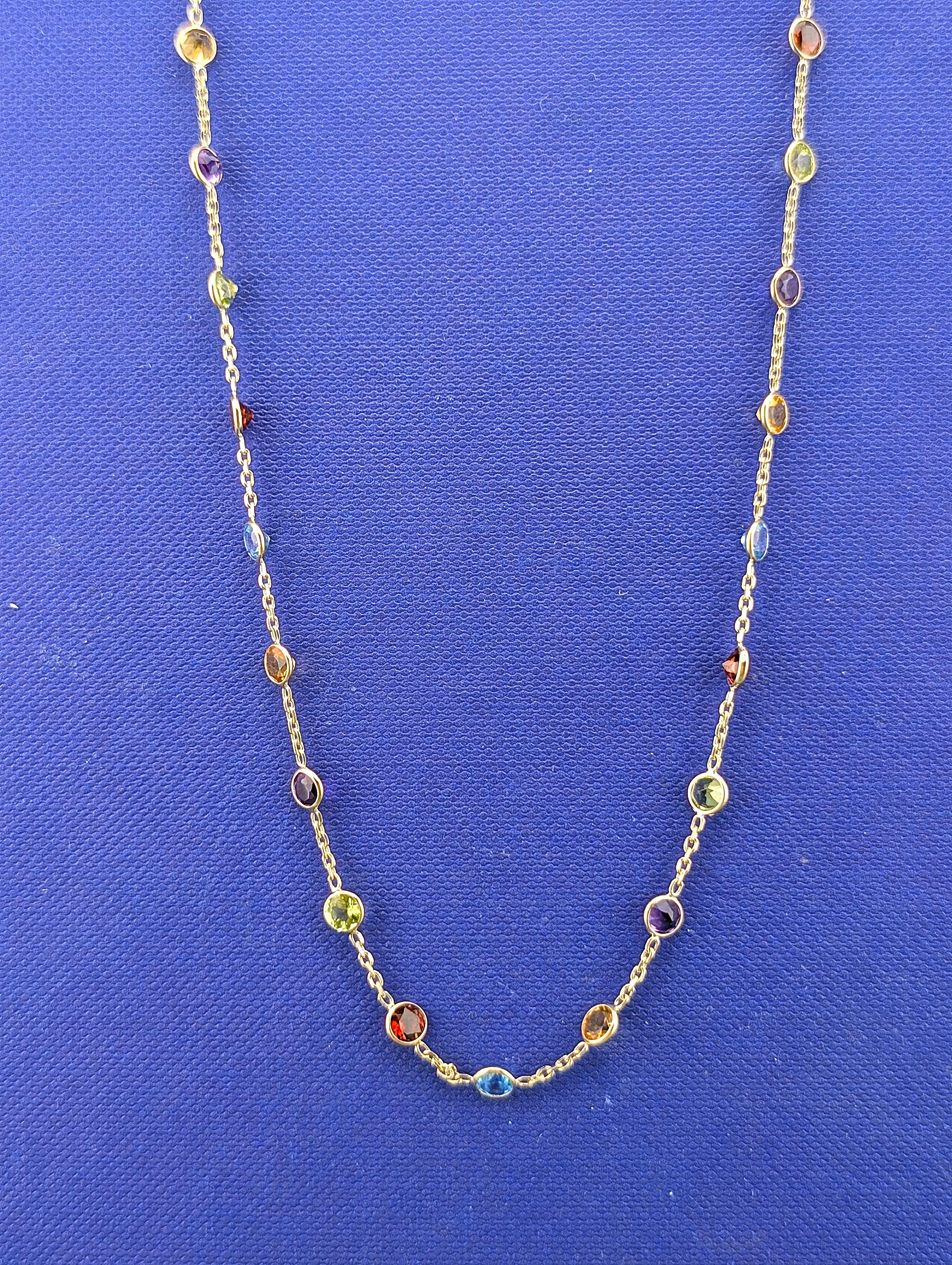 14kt Semi Precious Bezel Station Necklace - 4g