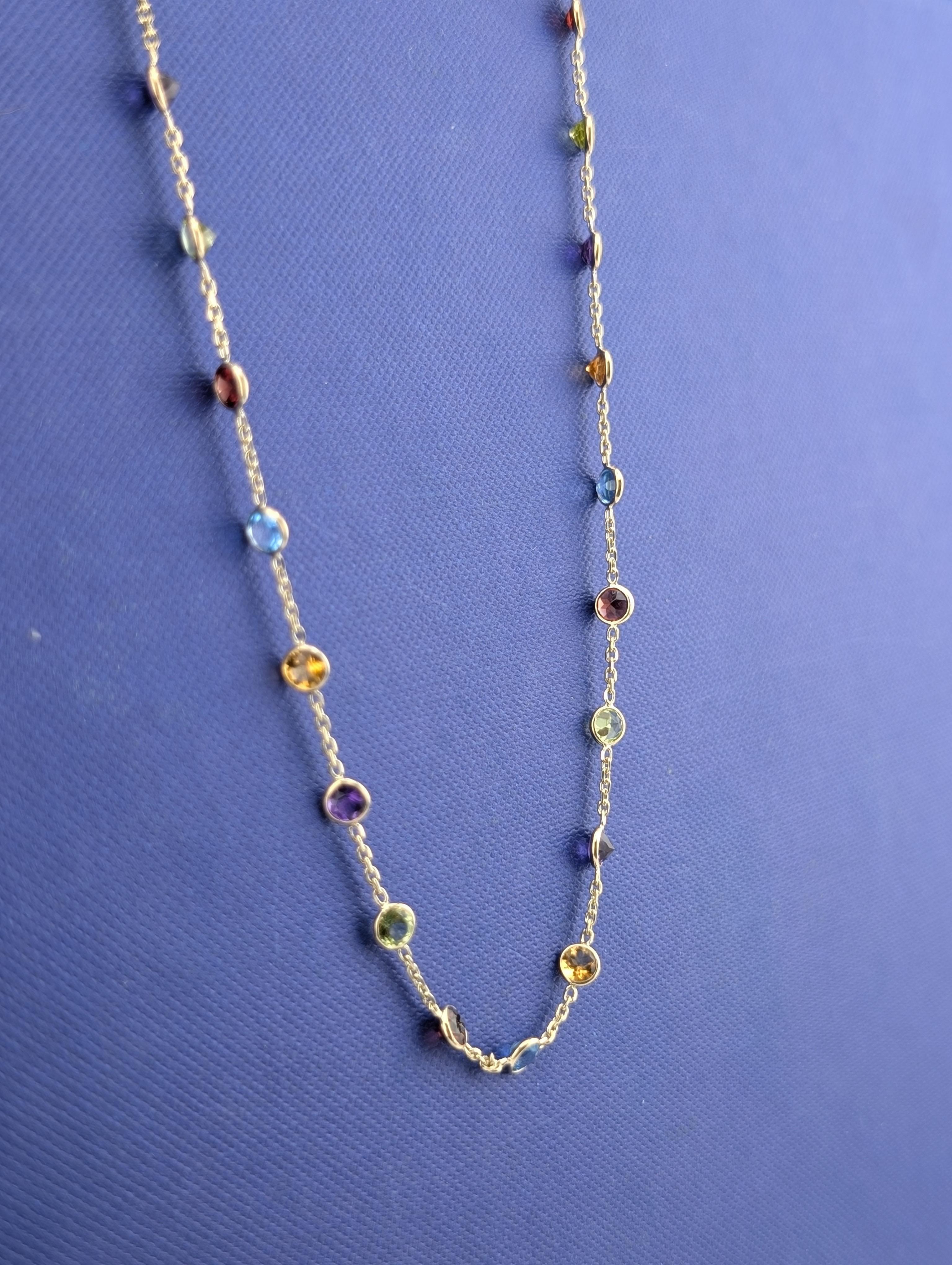 14kt Semi Precious Bezel Station Necklace - 4g