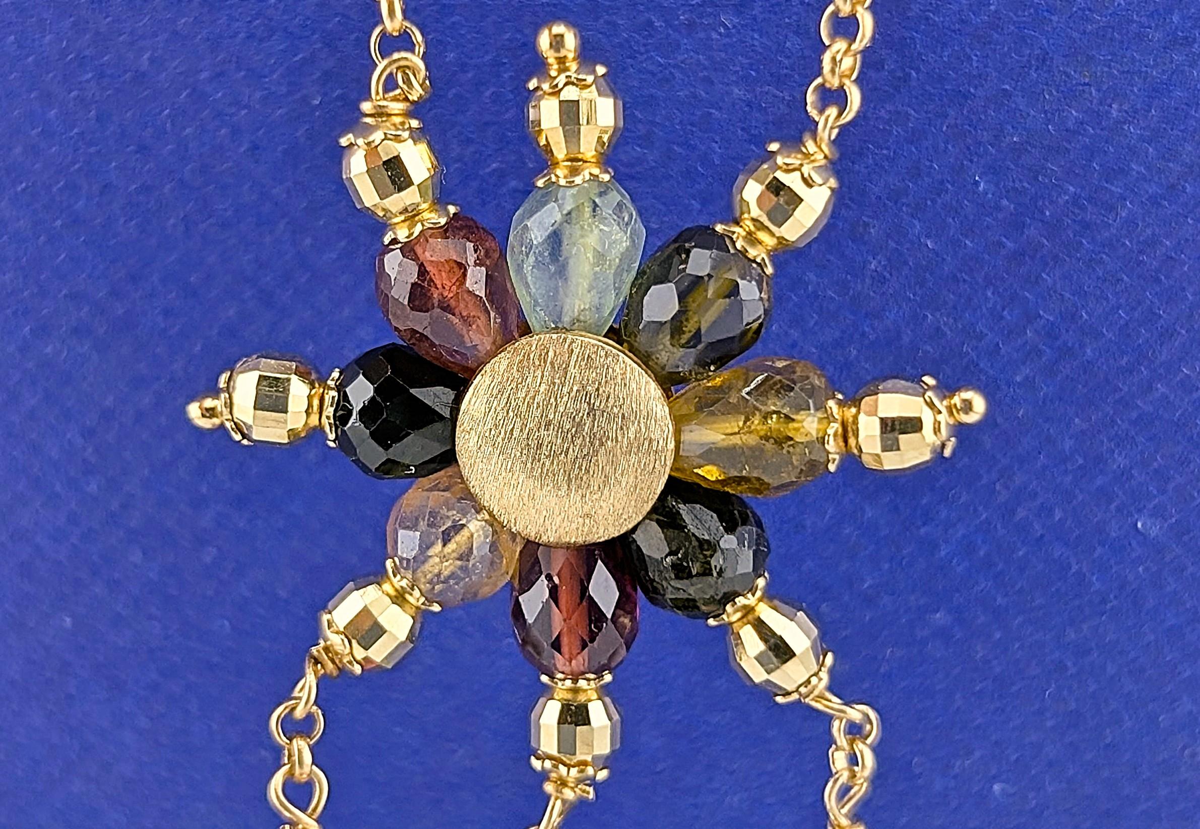 14ky Yellow Gold Tourmaline and Citrine Lariat Fringe Necklace - 15.5g