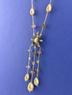 14ky Yellow Gold Tourmaline and Citrine Lariat Fringe Necklace - 15.5g