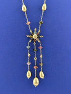 14ky Yellow Gold Tourmaline and Citrine Lariat Fringe Necklace - 15.5g
