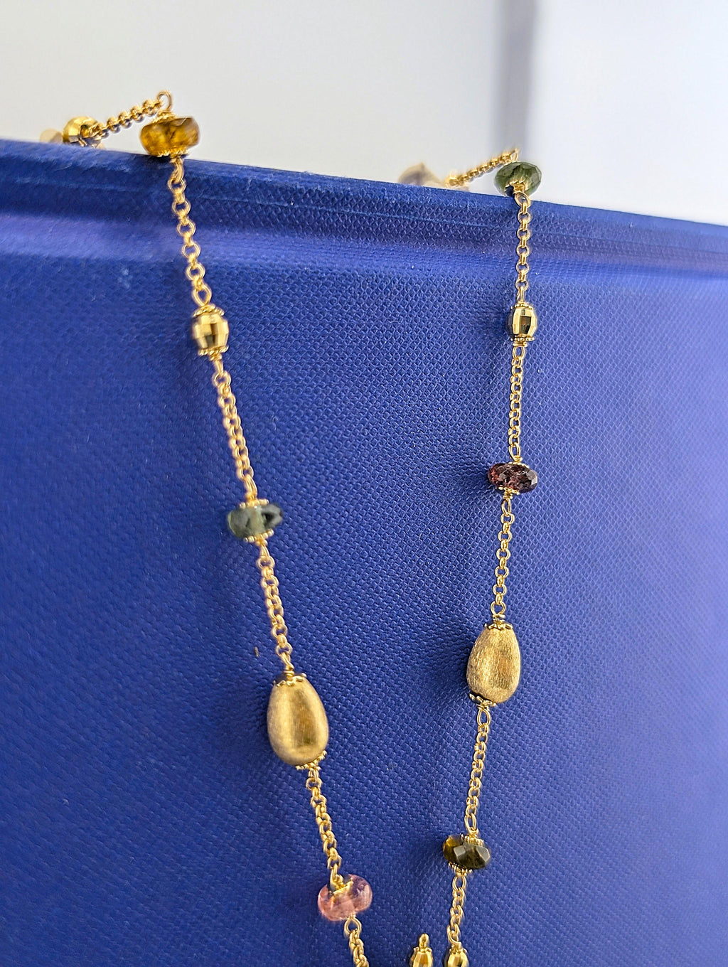 14ky Yellow Gold Tourmaline and Citrine Lariat Fringe Necklace - 15.5g