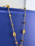 14ky Yellow Gold Tourmaline and Citrine Lariat Fringe Necklace - 15.5g