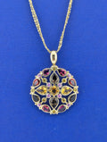 14kt Yellow Gold Citrine,Tourmaline, Sapphire, Garnet Medallion Necklace -13.4 g