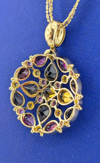 14kt Yellow Gold Citrine,Tourmaline, Sapphire, Garnet Medallion Necklace -13.4 g